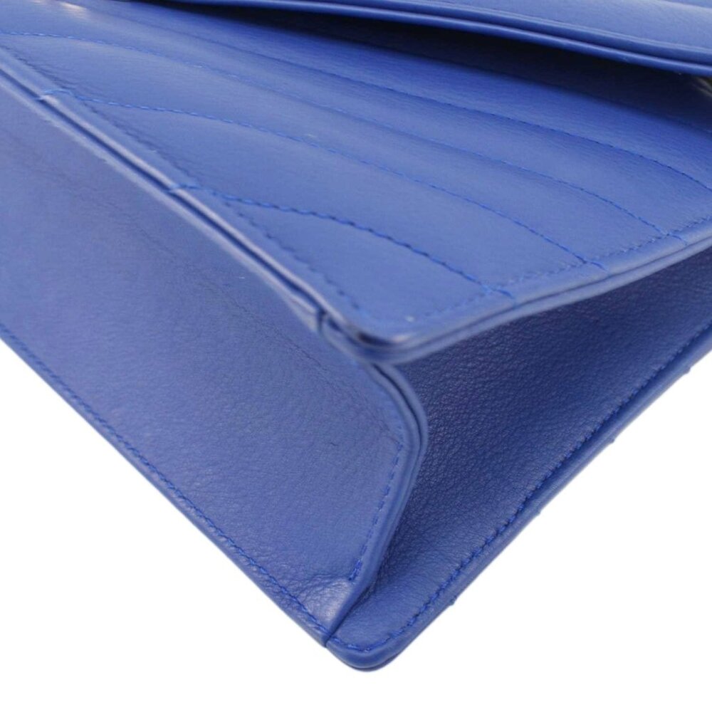 Chanel Coco Envelope Flap Quilted Chevron Leather Crossbody Bag Blue - Picture 8 of 13